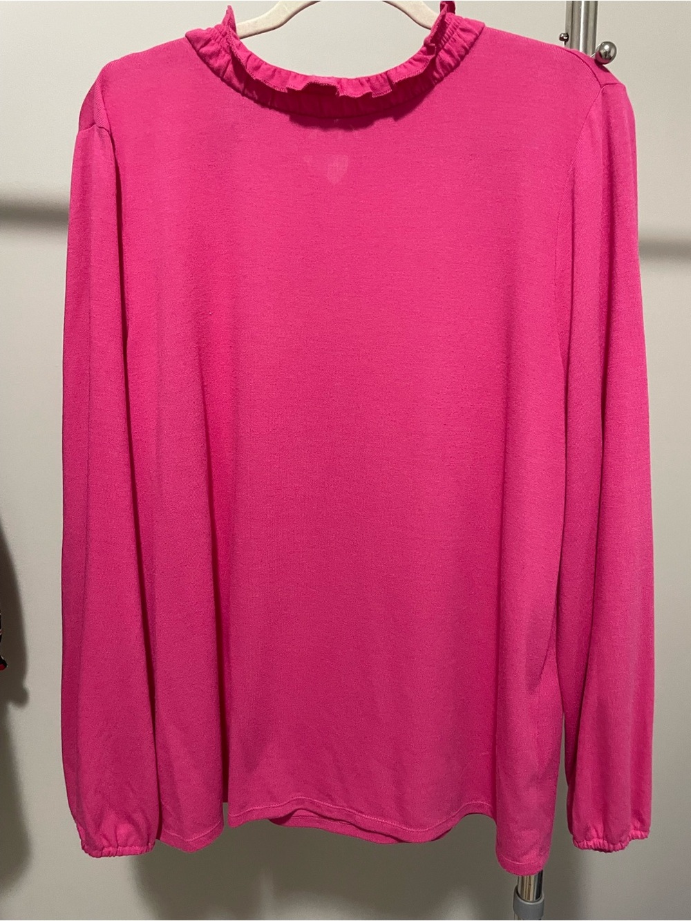 Talbots Hot Pink Ruffle Crewneck Sweater